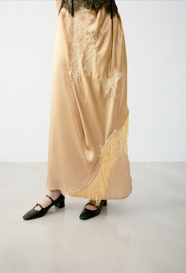 藤鳥刺繡流蘇裙 WISTERIA& BIRD SILK SKIRT